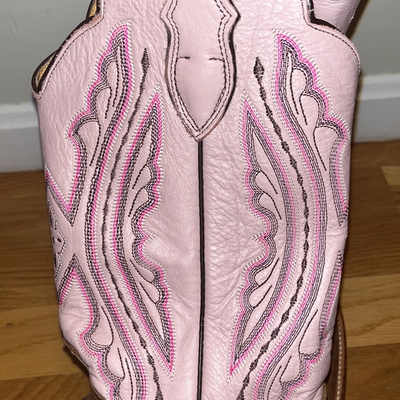 Ladies Punchy Pink with Coffee Westerner Cowhide Foot Wide Square Toe Boots - Picture 2 of 7